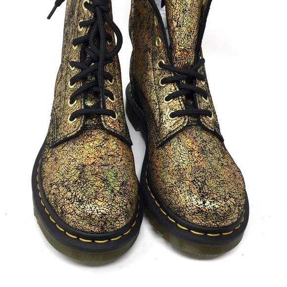🔴SOLD Dr. Martens 1460 Pascal Gold Iridescent Crackle Metallic Leather Boots, - Picture 6 of 13
